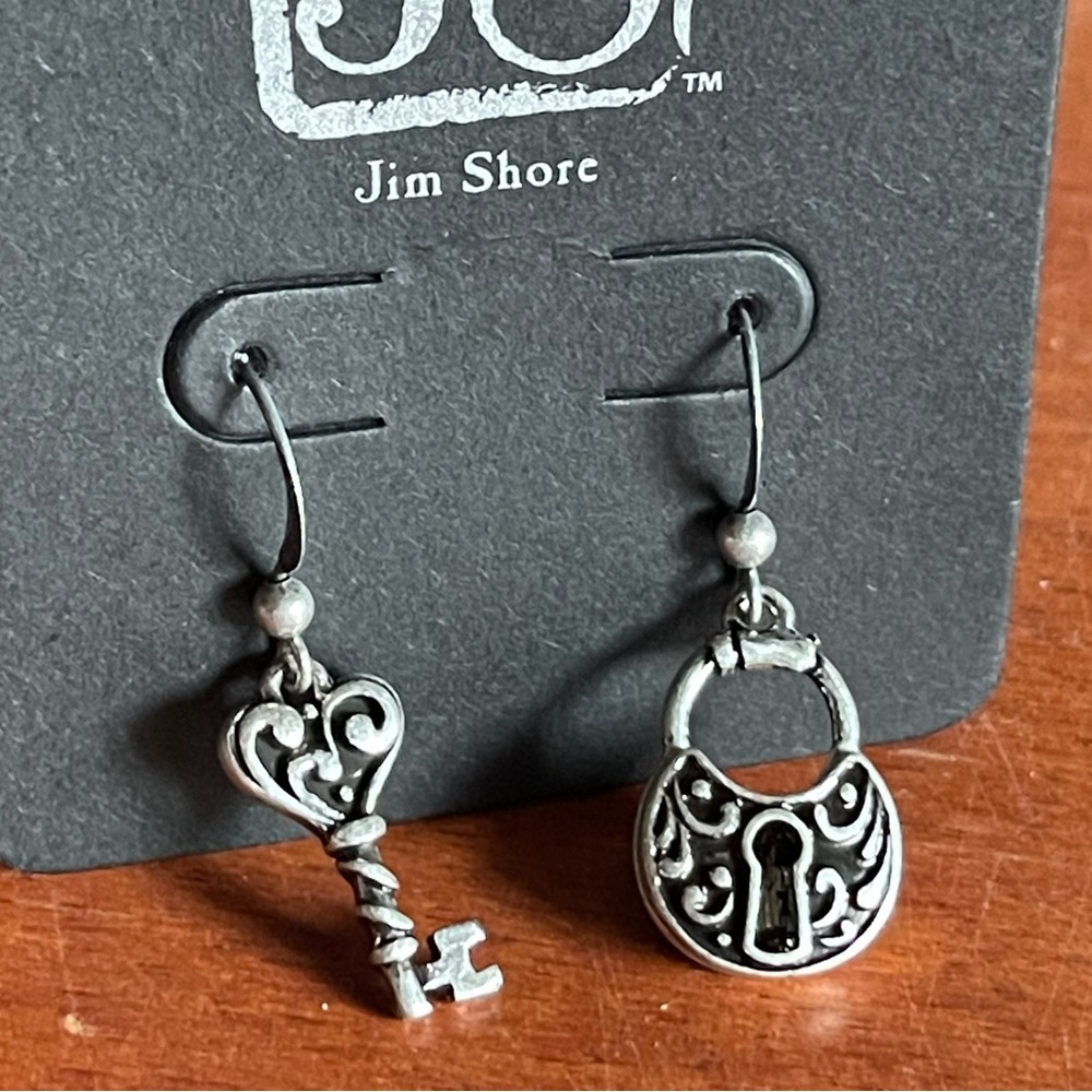 Fun lock and heart shaped key, silver earrings